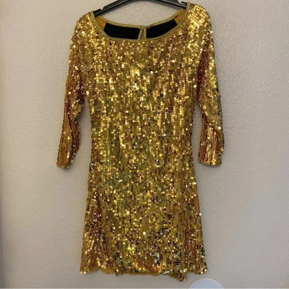 Weissman Dance costume gold Ultra Sparkle Shift Dress 8962 Last Dance MA adult